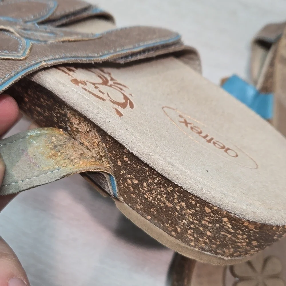 Aetrex Women Wedge Leather Sandals Shoes sz 11